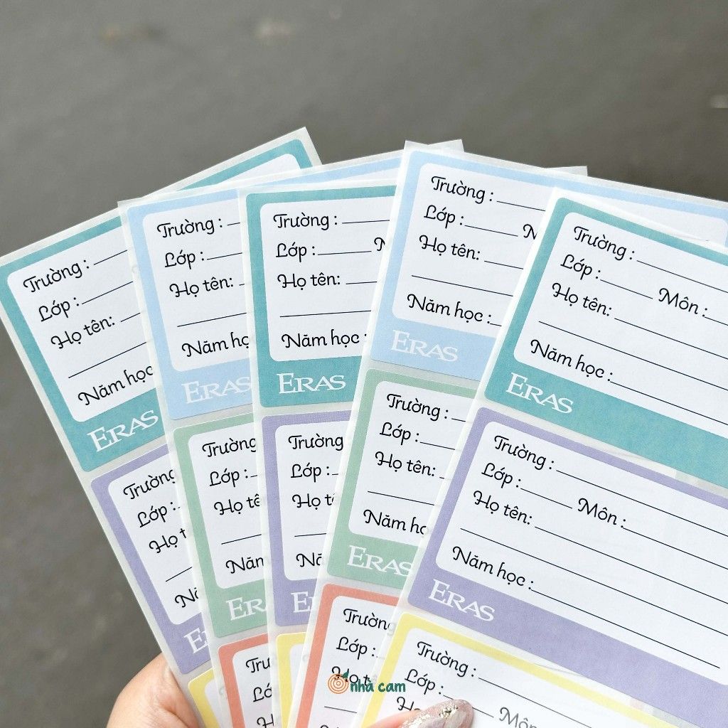 Nhãn vở ERAS E588 màu pastel- 15 nhãn/túi - Kích thước: 8.5x4.5cm